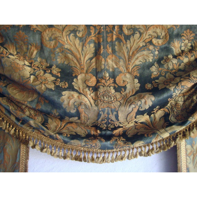 Textile Mid 19th Century French Napoleon Silk Brocade Bleu Curtains Set For Sale - Image 7 of 12