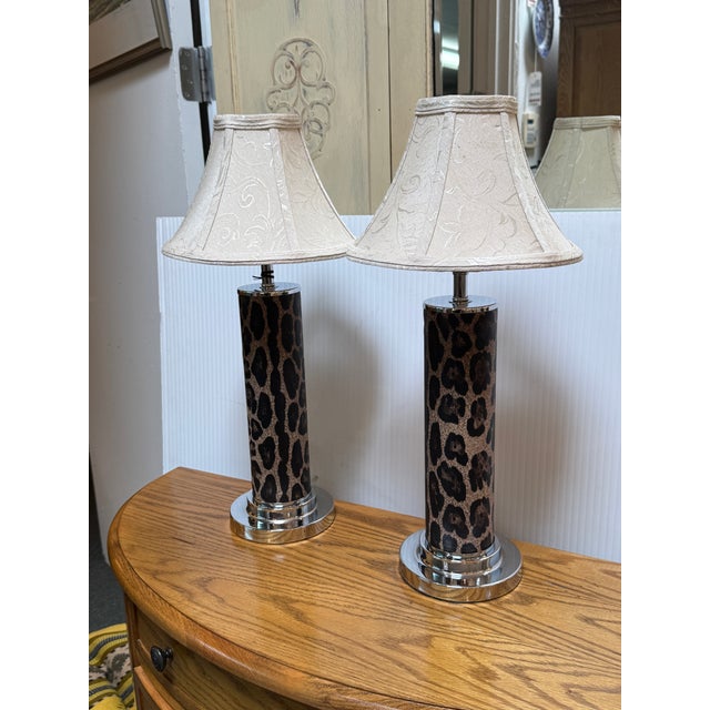 African African Leopard Print Table Lamps, Pair For Sale - Image 3 of 12
