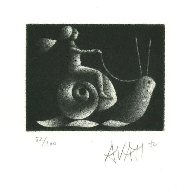 Snail Rider - Original Etching on Paper by Mario Avati - 1970s 1970s For Sale - Image 3 of 3