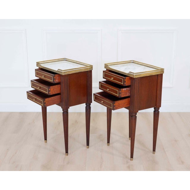 Pair of French 20th Century Louis XVI Style Marble-Top Bedside Tables For Sale In Atlanta - Image 6 of 9
