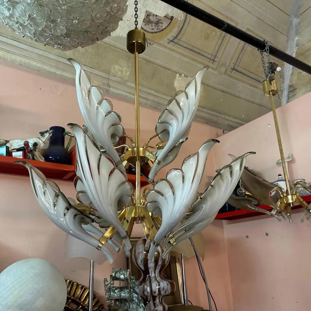 Glass 1970s Mid-Century Modern Brass and Gray Murano Glass Chandelier by Franco Luce For Sale - Image 7 of 11