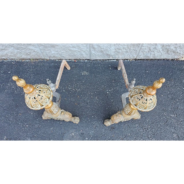 Mid 19th Century 19th Century Dutch Rococo Style Brass Andirons For Sale - Image 5 of 6