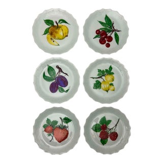 Vintage Set of 6 Limoges France Assorted Fruits Dessert or Cheese Plates For Sale