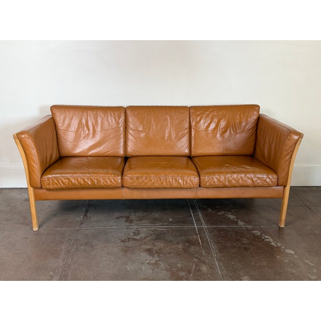 1970s Danish Modern Attributed Skovby Leather & Beechwood Sofa For Sale - Image 5 of 5