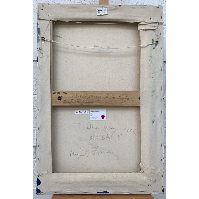 Margaret Francis, Abstract Flowers Painting Blue Red Yellow Purple Colour by Modern British Artist, 1992 For Sale - Image 6 of 7