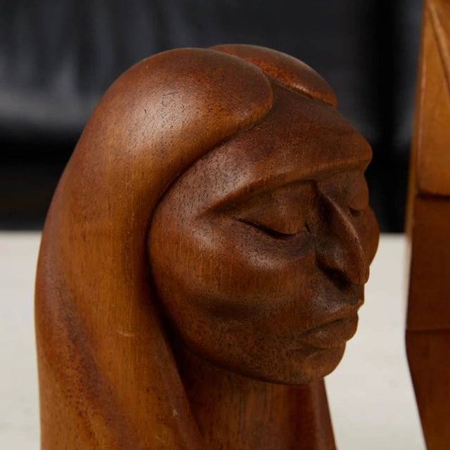 Brown Wooden Native American Busts - a Pair For Sale - Image 8 of 13