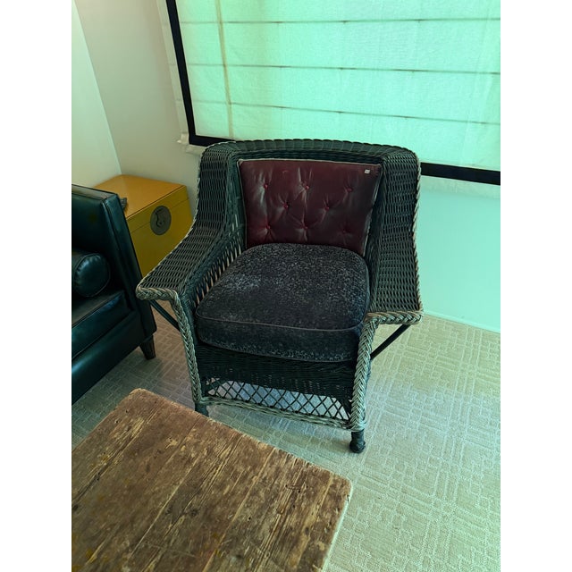 American Antique Heywood-Wakefield Black Wicker Lounge Chair, Bar-Harbor Style For Sale - Image 3 of 9