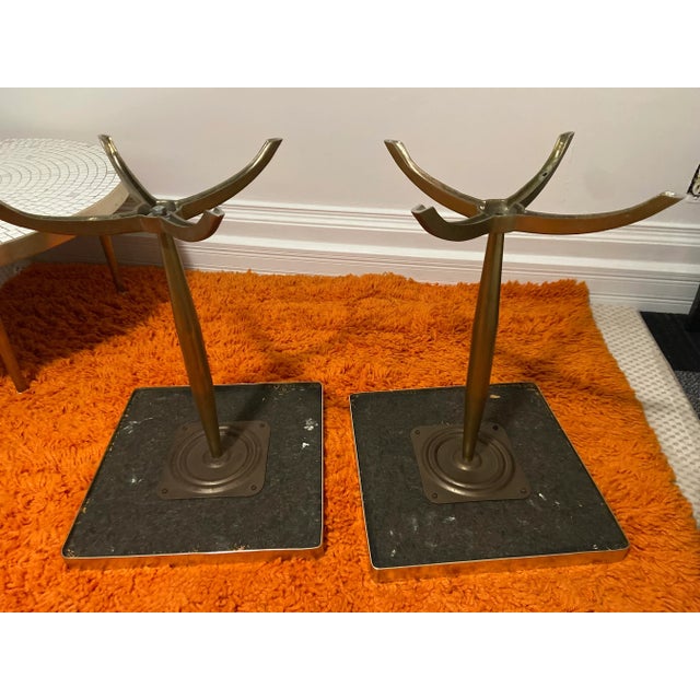White Postmodern Martz-Style Mosaic Marble Tile Tables- A Pair For Sale - Image 8 of 10