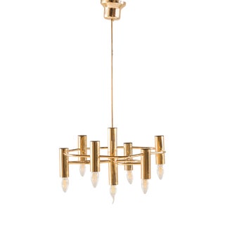 Vintage Geometric Brass Chandelier from Gaetano Sciolari, 1970s For Sale