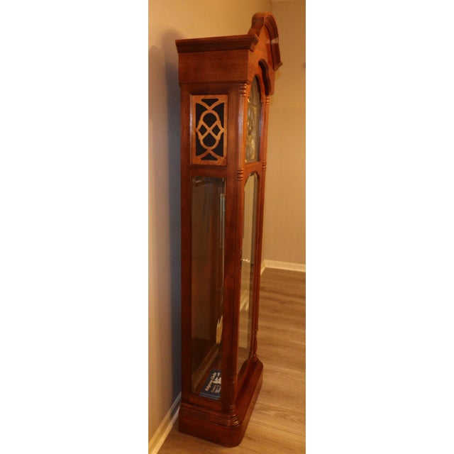 Ridgeway Model 266 Vintage Grandfather Clock in Cherry With Moon Dial, Triple Chime For Sale - Image 9 of 15