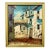 Vintage Mid-Century Palette Knife Oil Painting, Mediterranean Village Street With Archway, Signed, Gold Frame For Sale