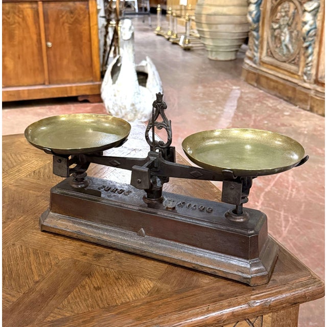 Metal 19th Century French Iron Balance Scale With Brass Trays For Sale - Image 7 of 8