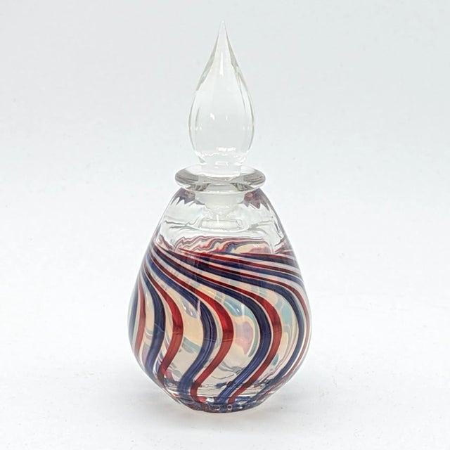 Glass Vintage Swirled Art Glass Perfume Bottle Red White and Blue With Embossed Mark Js For Sale - Image 7 of 12