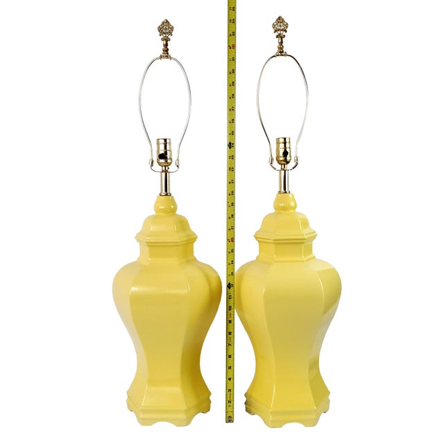 Mid-Century Modern Large Lamps Ginger Jar Pair Yellow For Sale - Image 3 of 10