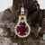 2020s Dainty Rubellite Tourmaline & Natural Diamond Halo Pendant: Solid 14k Gold, 6mm For Sale - Image 5 of 8