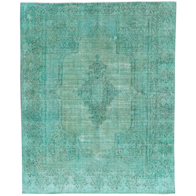 1960s Vintage Persian Distressed Handmade Medallion Turquoise Wool Rug For Sale - Image 10 of 10