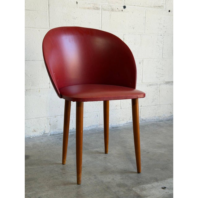 Red Vinyl Barrel Accent Chair With Tapered Wood Legs Mid-Century Modern 1960s For Sale In Los Angeles - Image 6 of 11
