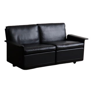 Two Seater Model 620 Sofa in Black Leather by Dieter Rams for Vitsoe, 1980s For Sale