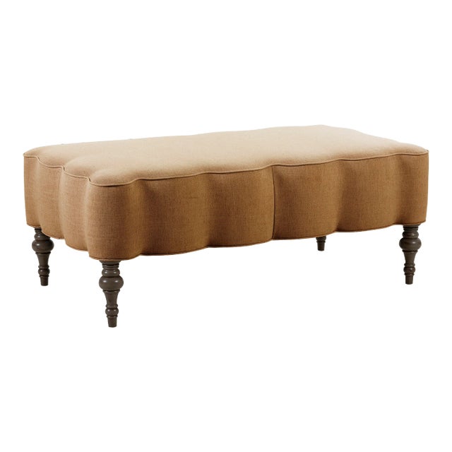 Mirasol Scalloped Ottoman, Allspice Linen For Sale