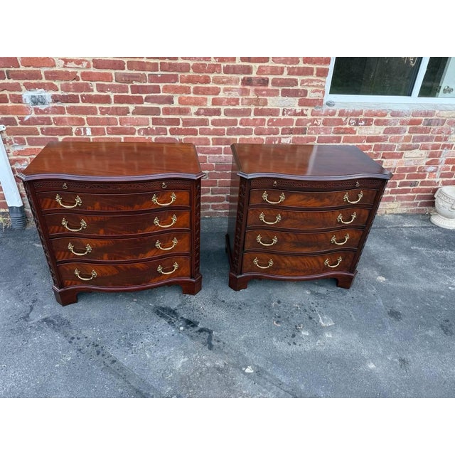 Pair of Henkel Harris Chippendale Style Serpentine Top Bachelor Chest of Drawers For Sale - Image 11 of 15