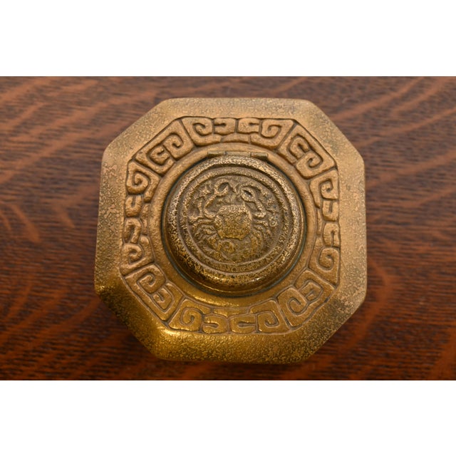 Early 20th Century Tiffany Studios New York Zodiac Bronze Doré Inkwell For Sale - Image 5 of 12