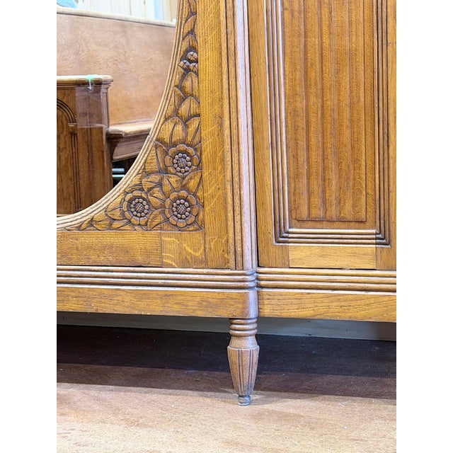 Vintage Carved Wood Armoire With Mirrored Door For Sale - Image 9 of 10