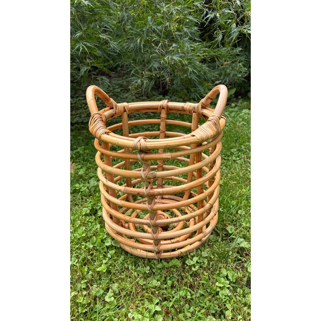 Wood Vintage Open Bamboo Basket With Handles For Sale - Image 7 of 11