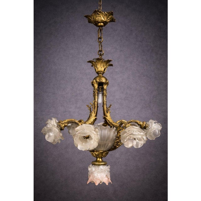 Gilt Bronze Chandelier with Shells and Roses For Sale - Image 4 of 8