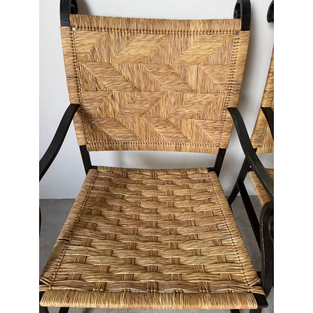 Brown Organic Modern Hand-Wrought Iron & Woven Raffia Armchairs – Set of 4 For Sale - Image 8 of 13
