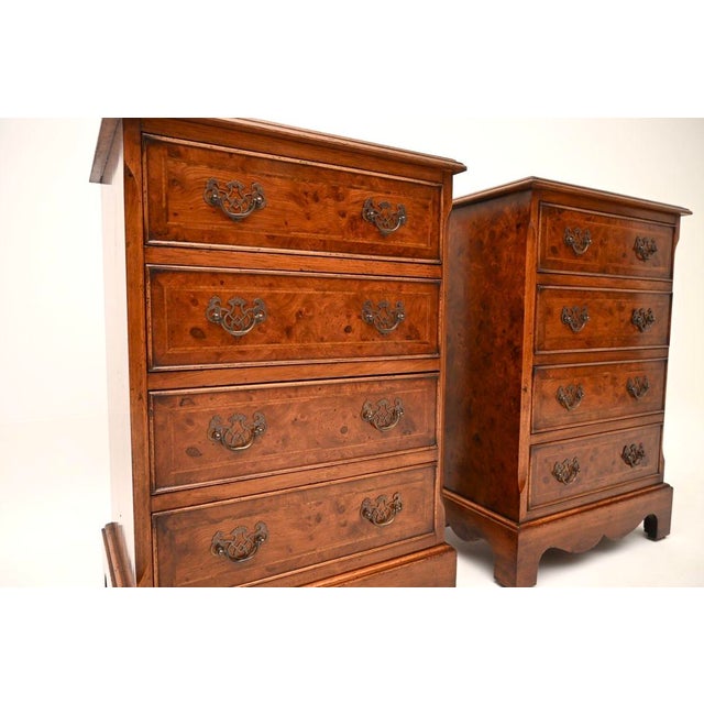 Brown Antique Georgian Burr Walnut Bedside Chest of Drawers, 1930, Set of 2 For Sale - Image 8 of 11