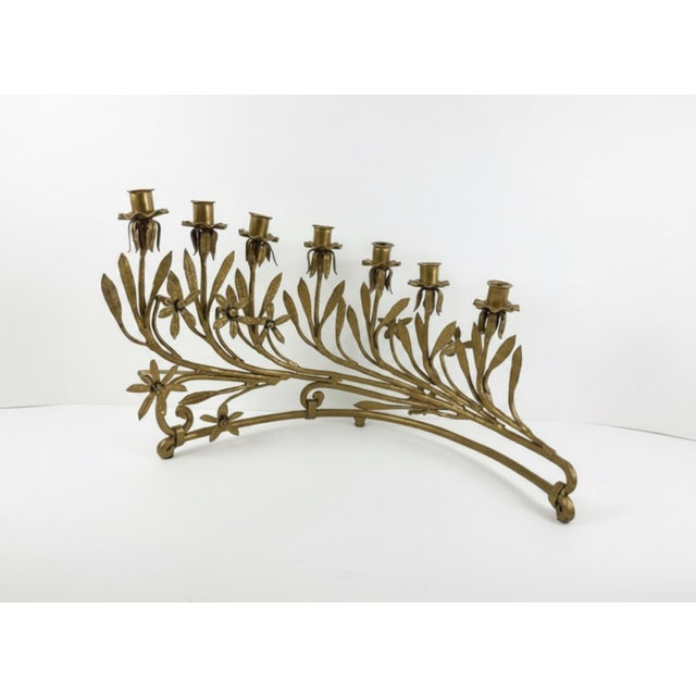 Late 19th Century 19th-Century Style Gilt Wrought Iron Floral Candelabra Candle Holders – Pair For Sale - Image 5 of 9