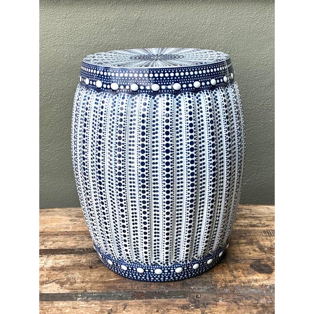 Early 21st Century Vintage Polka Dot Glazed Ceramic Low Stool For Sale - Image 5 of 12