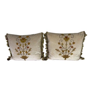 Pair of Pillows With 19th Century Hand-Applied Appliqués For Sale