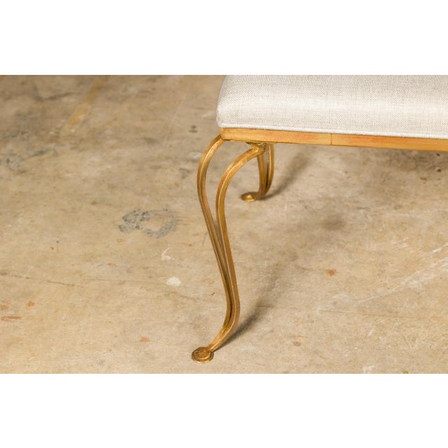 Midcentury French Gilt Metal Benches with Cabriole Legs and Upholstery, a Pair For Sale - Image 12 of 12