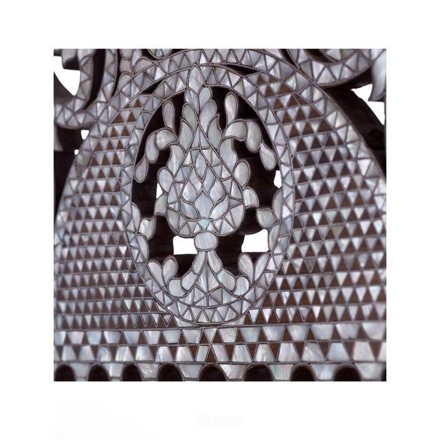Shell Monumental Syrian Damascene Mother-of-Pearl Inlaid Pediment Mirror With Pierced Cresting For Sale - Image 7 of 10