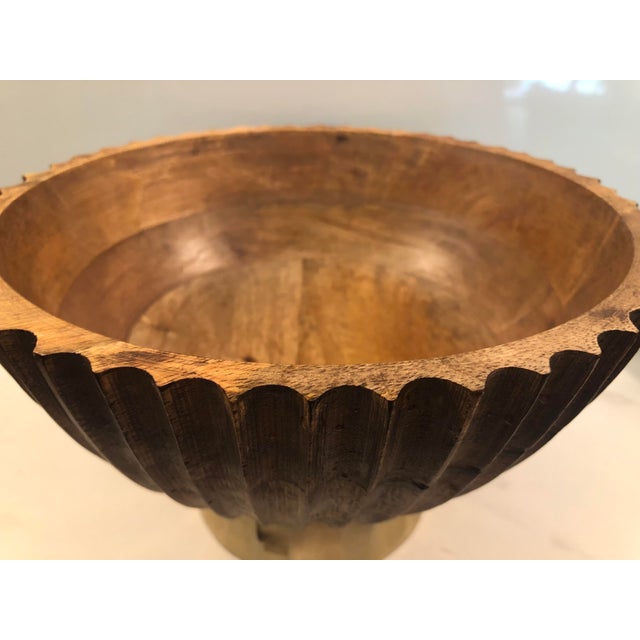 1970s Fluted Wood on Gold Pedestal Bowl For Sale - Image 9 of 11