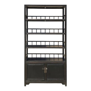 Chinese Distressed Black Display Bookcase Curio Cabinet For Sale