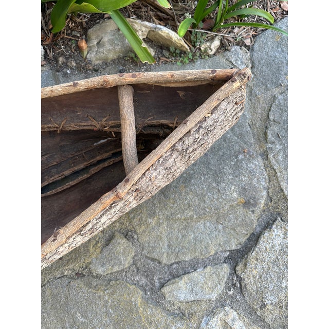 Brown Vintage 45” Textured Bark & Wood Canoe With Leather Rawhide For Sale - Image 8 of 16