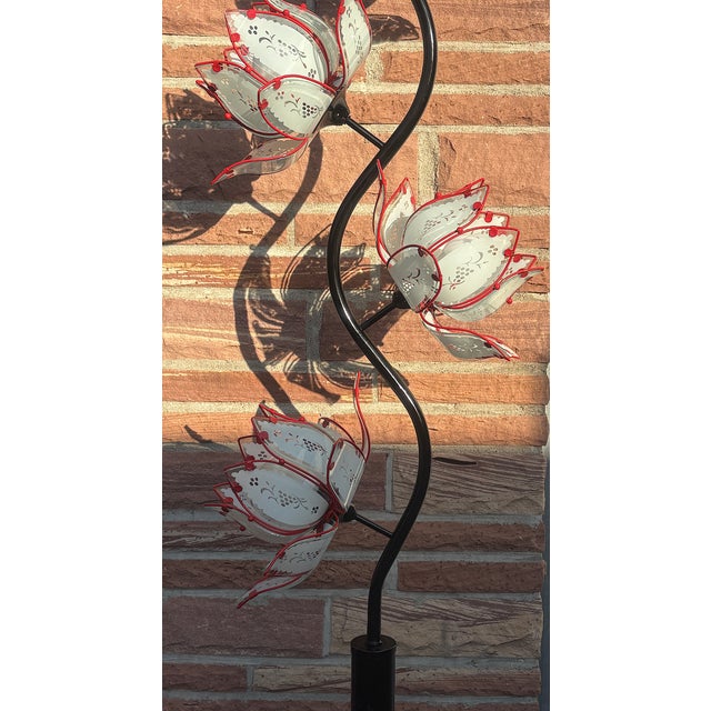Vintage Metal and Glass Floor Lamp with Lotus Flower Shade, 1970s For Sale - Image 9 of 10