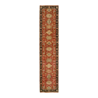 2010s Red and Black, Hand Knotted Karajeh Design With Tribal Medallions, Pure Wool, Runner Oriental Rug For Sale
