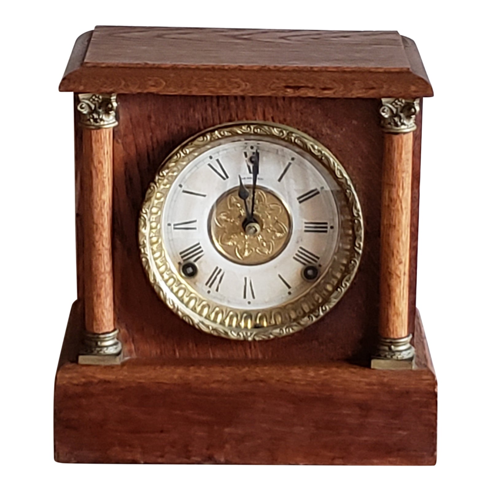 Antique Sessions Early American 8 Day Cathedral Gong Oak Mantle Clock