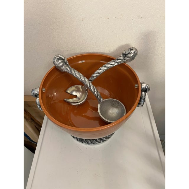 Ceramic Salad Serving Bowl Set With Silver Accents - 3 Pieces For Sale - Image 4 of 11