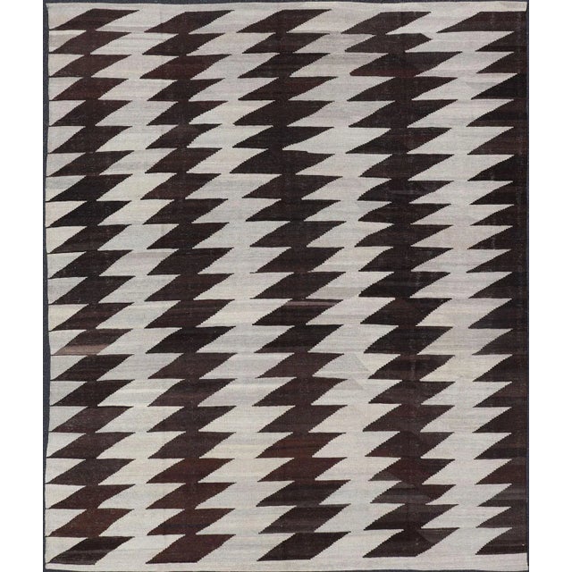 Modern Kilim With Browns and White by Keivan Woven Arts 7'9 X 9'8 For Sale - Image 11 of 11