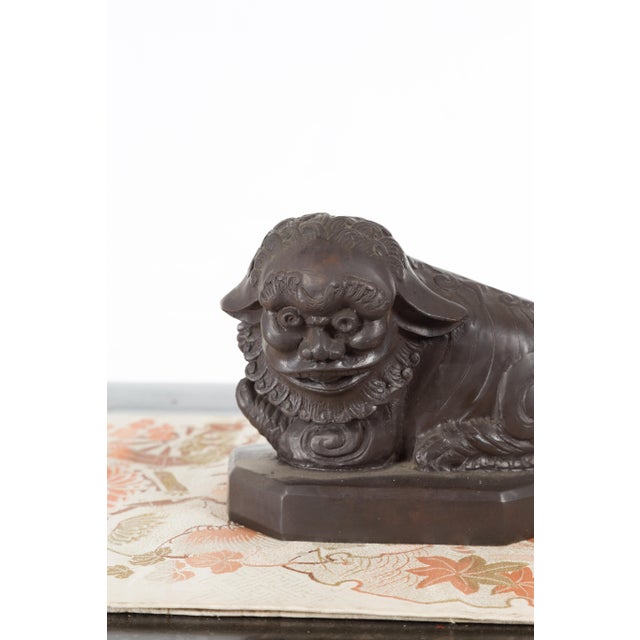 Vintage Lost Wax Cast Bronze Foo Dog Sculptures with Bronze or Verde Patina For Sale - Image 12 of 12