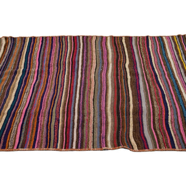 1960s Vintage Kilim Handmade Flatweave Multicolor Striped Wool Runner For Sale - Image 5 of 10