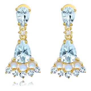 Nina Zhou Aquamarine Moonstone Diamond Earrings in 14k Yellow Gold - a Pair For Sale