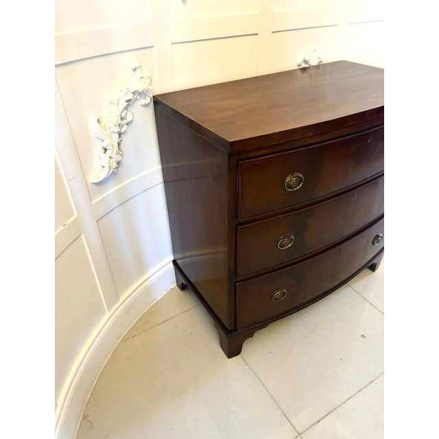Antique Georgian Style Bow Front Chest of Drawers in Figured Mahogany with Brass Handles, 1820 For Sale - Image 4 of 10