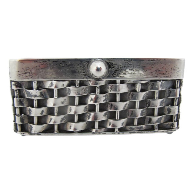 Taxco Mexico Sterling Silver Miniature Basket Weave Trinket or Pill Box For Sale