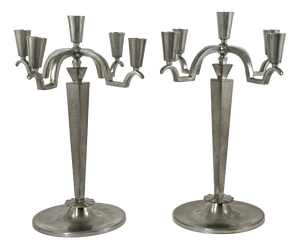Art Deco Pewter Five-Light Candelabra by Celestine Andersson, 1920, Set of 2
