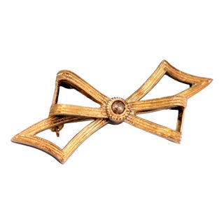 Gold and Silver Bow-Shaped Brooch For Sale